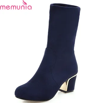 

MEMUNIA 2020 new arrival women ankle boots flock round toe high heels boots slip on autumn winter boots woman dress party shoe