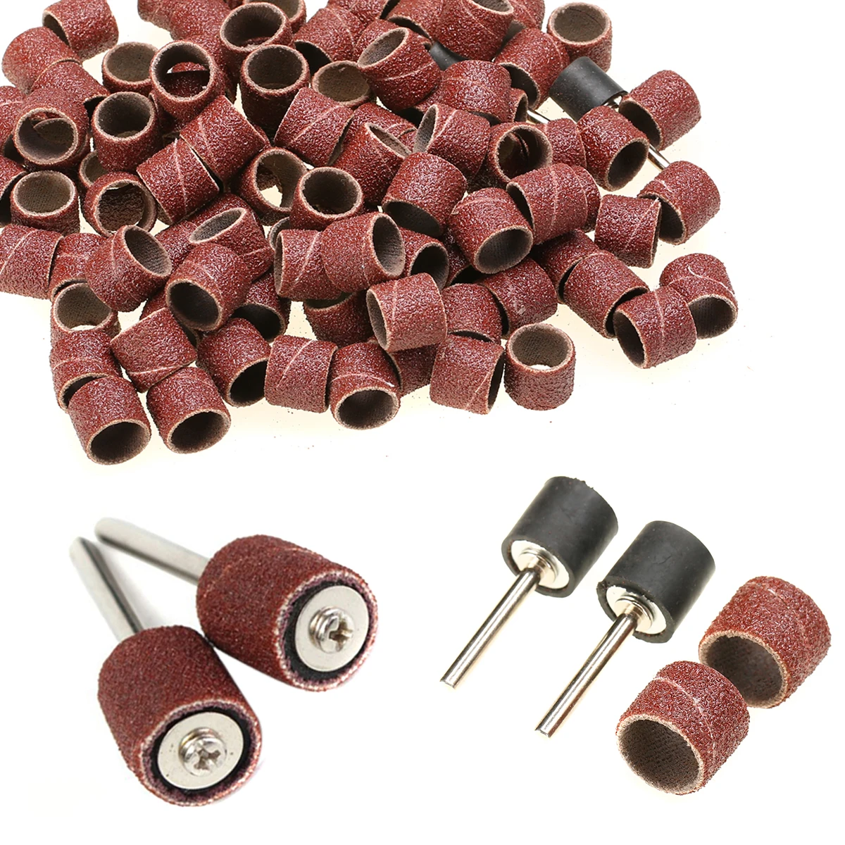 DWZ 100pcs 3/8 inch 80 Sander Grit Sanding Drum Sleeves + 2pc Mandrels