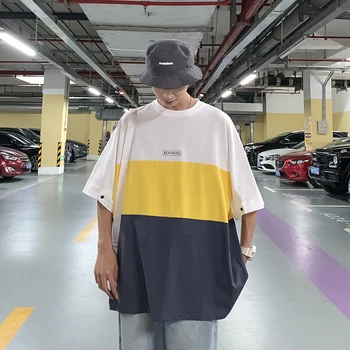 

Summer New T Shirt Men Fashion Contrast Color Casual O-neck Short-sleeved Tshirt Man Streetwear Hip-hop Loose Cotton T-shirt