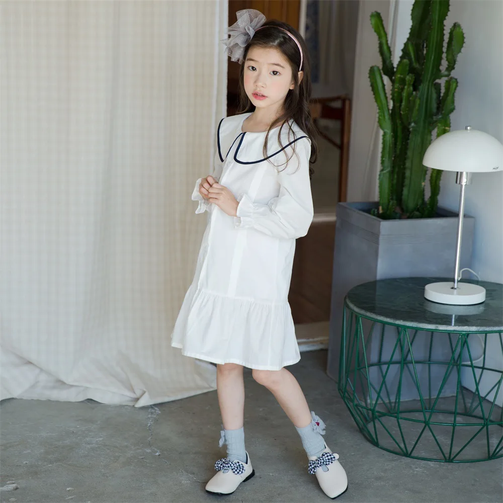

Brand 2019 Spring New Leisure Preppy Style Cotton Girls Dresses Baby Princess Dress Teenage Clothes Kids Ruffles Dress,#3778