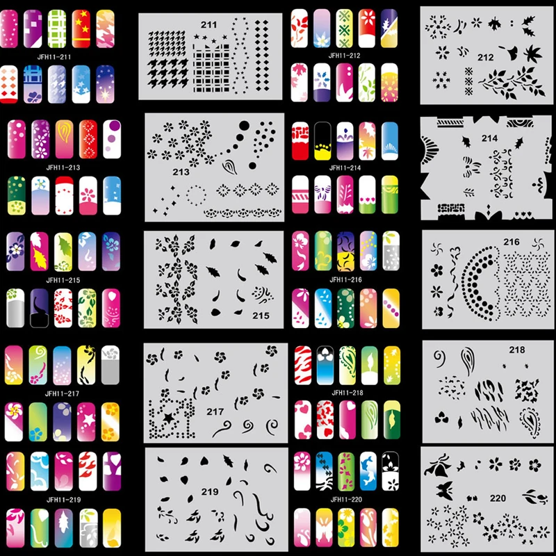 Офир гвоздь инструменты набор 8 200 Аэрограф для дизайна ногтей трафарет дизайн 20 шаблон листов набор кистей краски наклейки_ JFH8