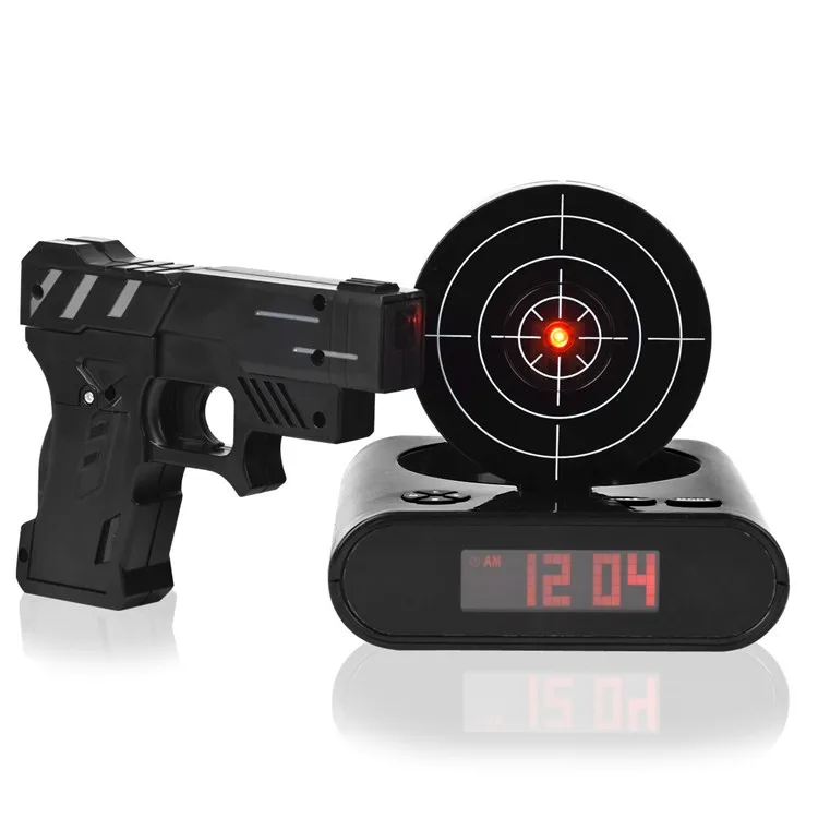 OUYUN Лазерная стрельба пистолет-Будильник ЖК-экран Забавный цифровой будильник пистолет Пробуждение часы волшебный светодиодный дисплей часы детский подарок