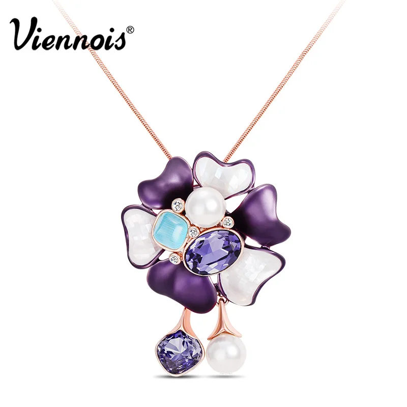 Новые Viennois мода ювелирных изделий розового золота цветок длинные ожерелья