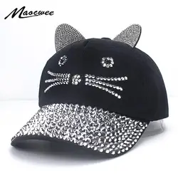 Повседневное Casquette дети Бейсбол Кепки мальчиков и девочек кошачьи уши Стразы липкость Кепки с алмазной бейсболки шляпы Gorras 2019