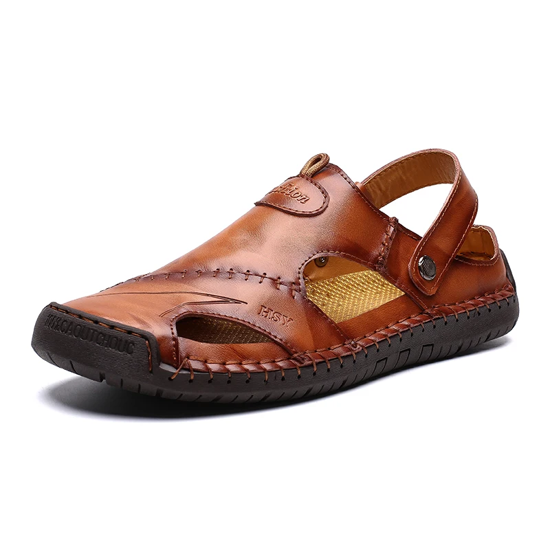 

Beach Sandals Men Leather Slip-on Roman Sandals 2019 Slipper Outdoor Sneaker Beach Rubber Flip Flops Men Water Trekking Sandals