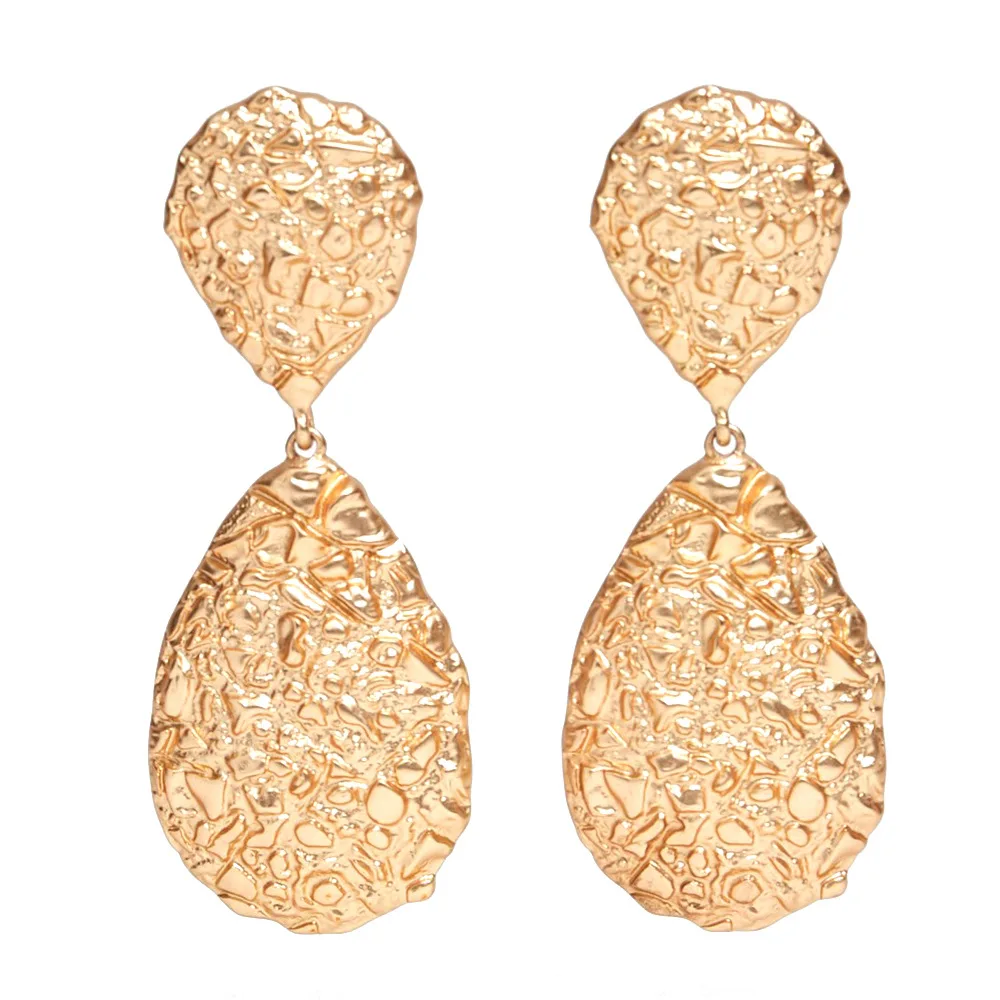 

Vintage Statement Dangle Earrings for Women Gold Silver Color Scrub Metal Big Earring Water Drop Chic Jewelry Pendientes DFE003