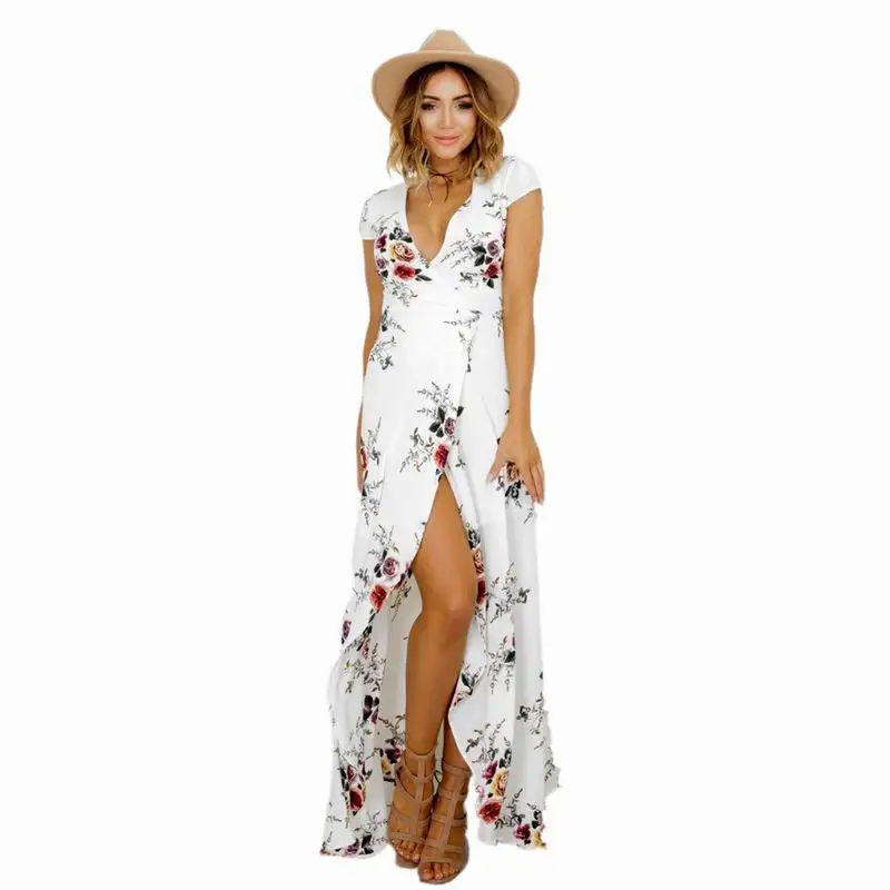 Buy Cheap Women maxi dresses on the beach loose sexy v-neck ladies Tropical dresses holiday Floral Prints Dresses 2017 new sundress RX1210