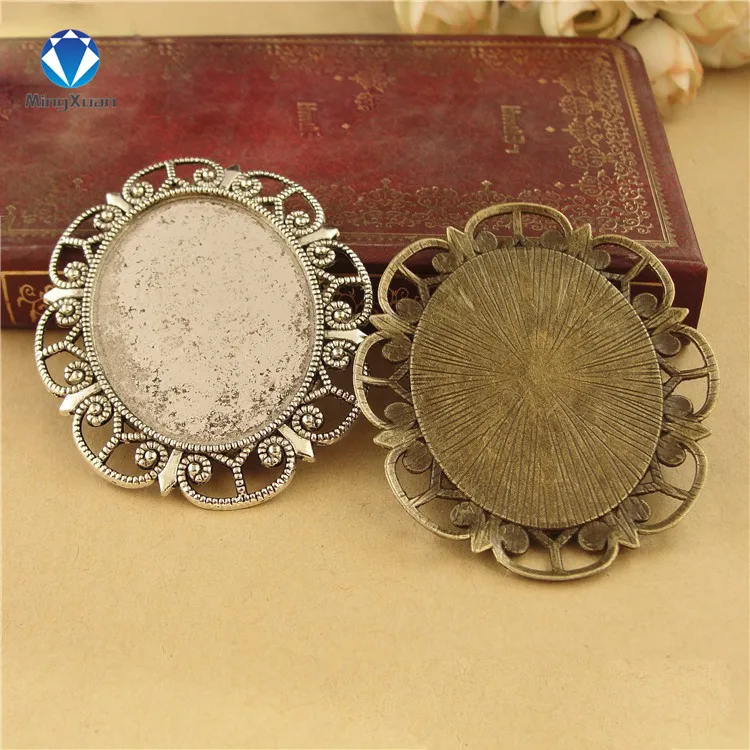 

5pcs (Fit 30*40mm Dia) Antique Silver Cabochon Settings Cameo Base Blank Oval Tray High Quality Pendant Charms