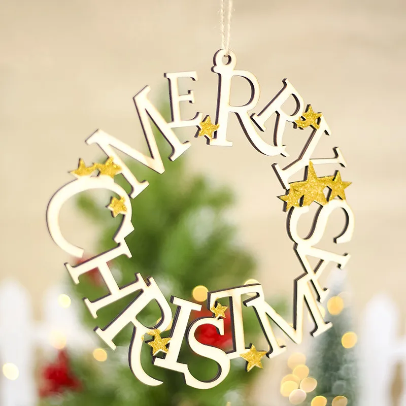 

Merry Christmas Letters Hanging Ring Pendant Wooden Christmas Tree Hanging Ornaments Christmas Tree Pendant