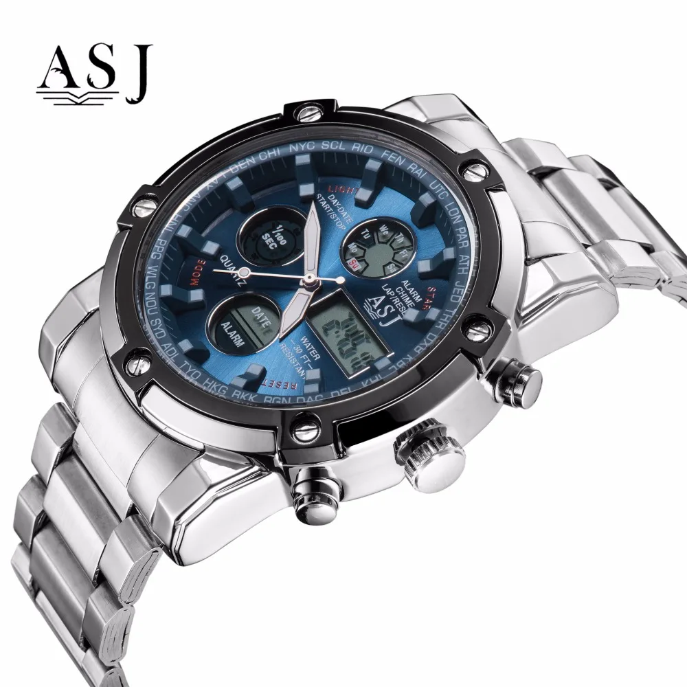 

ASJ Watch Men Sport Digital Watches Men 50m Waterproof Clock Army Stainless Steel Clock Male Outdoor Swim Military Watch Relogio