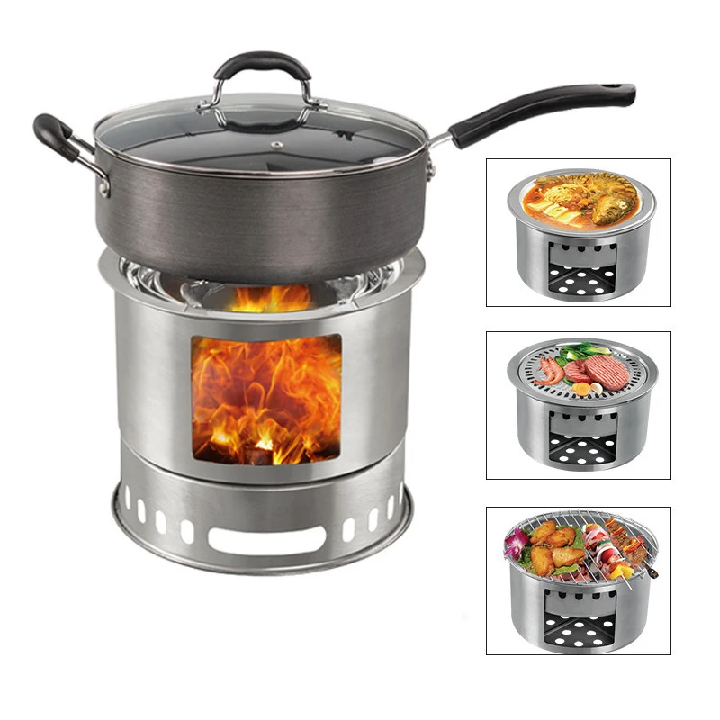 

Korean Style 4 in 1 Multifunction Outdoor Camping Carbon Steel Wood Stove Portable Folding Burning Stove for Cooking Picnic BBQ