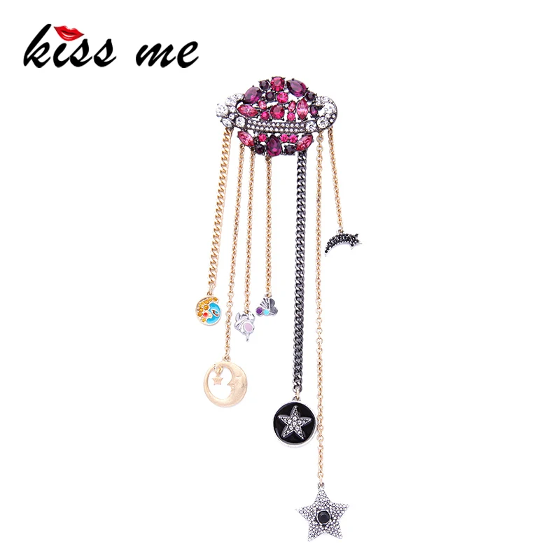 KISS ME Big Long Brooch Hyperbolic Crystal Stars Moon Eye Flower Tassel Brooches for Women Bijoux | Украшения и аксессуары