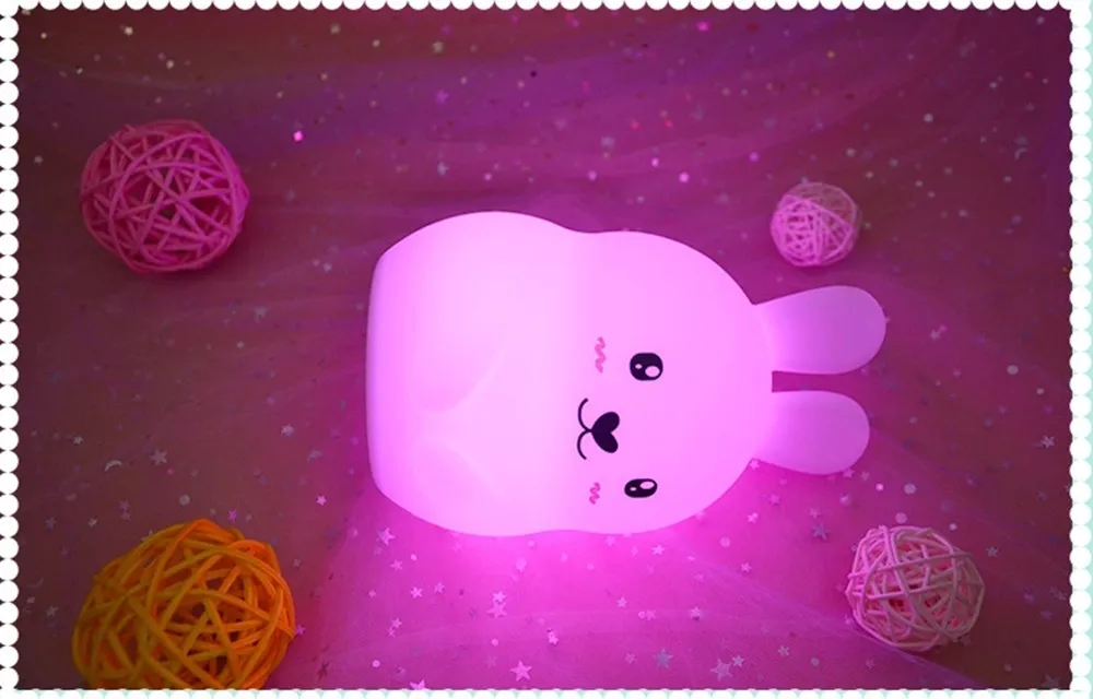 Rabbit LED Night Light Remote Control Timing Touch Sensor 9 Colors USB Charging Silicone Bunny Bedside Lamp for Children Baby (9)_副本