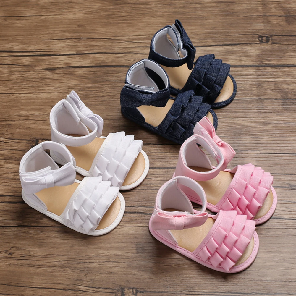 Summer Infant Baby Girl Ruffles Sandals PU Soft Sole High-top Toddler Shoes Baby Girl Bow-Knot Sandals For 0-18Months