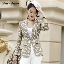 1pcs Women's Plus size Blazers coats 2019 Summer cotton Prints Single buckle Suits jackets ladies Skinny Blazers Suits coats