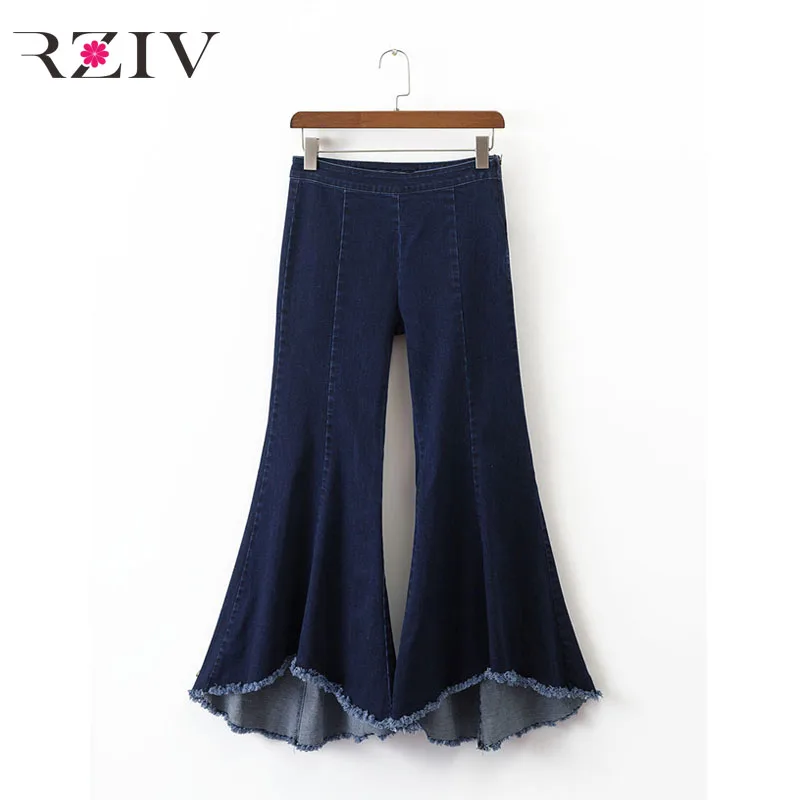 

RZIV 2017 female jeans casual solid color asymmetrical horn elastic jeans