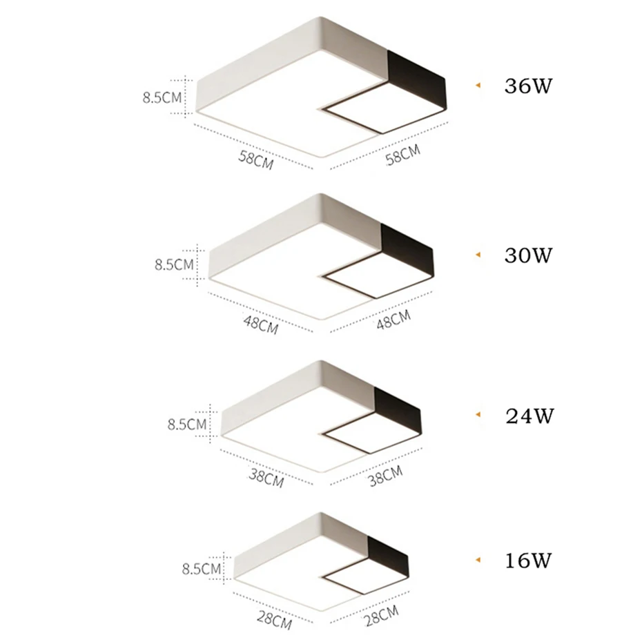 Lâmpada do Quarto Simples Geométrica Praça Led Teto Lâmpada da Cozinha da Moderno Preto e branco Lamparas Techo Restaurante Luminária Casa 6 Simples Geométrica Praça LED Teto Lâmpada Da
