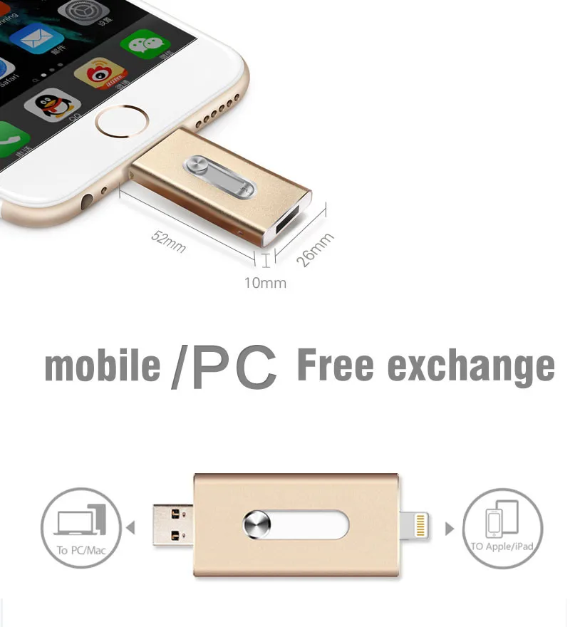 Richwell USB Flash Drive For iPhone X/8/7/7 Plus/6/6s/5/SE ipad Metal