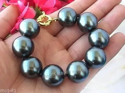 

Free shipping@@@@@ Rare Huge 20mm Black South Sea Shell Pearl Round Beads Bracelets 8" AAA