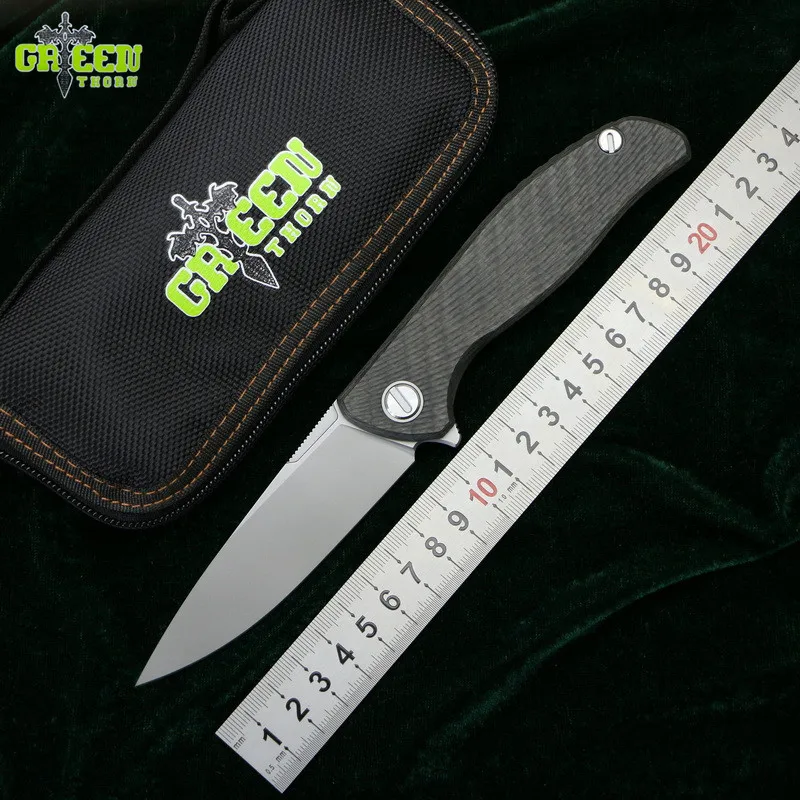 Green thorn hati 95 Flipper folding knife D2 blade bearing titanium CF 3D handle camping hunting outdoor fruit Knives EDC tools