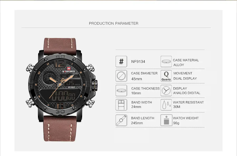 Модные часы NAVIFORCE, мужские, люксовый бренд, кварцевые наручные часы, мужские, повседневные, кожа, 30 м, водонепроницаемые, двойной дисплей, Relogio Masculino