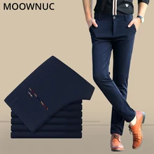 Деловые повседневные брюки, мужские брюки, облегающие брюки, длинные брюки, модные, свадебные, брендовые, MOOWNUC, костюм, брюки
