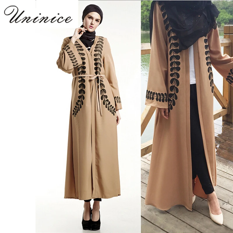 Casual Muslim Maxi Dress Print Islamic Abaya Cardigan Long Sleeve Robe Gowns Patchwork Arab Middle East Moroccan Turkey Clothing |