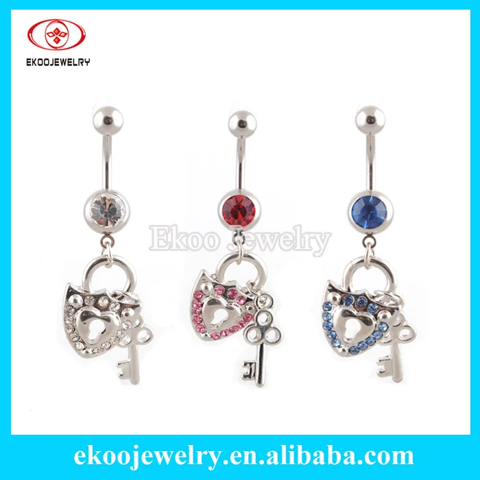 

Heart Lock & Key Dangle Navel Ring Body Piercing 3 Colors Free Shipping