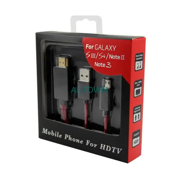 Free Shipping 100Pcs/Lot Micro USB MHL to HDMI Cable adapter HDTV For Samsung Galaxy S3 S4 S5 Note 2/3 /4 With Retail Box