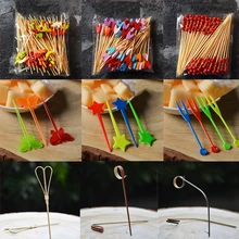 100 шт 12 см разные стили бамбука/ПВХ палочки для еды фруктовые вилки буфет топперы для кексов коктейльные палочки барные инструменты