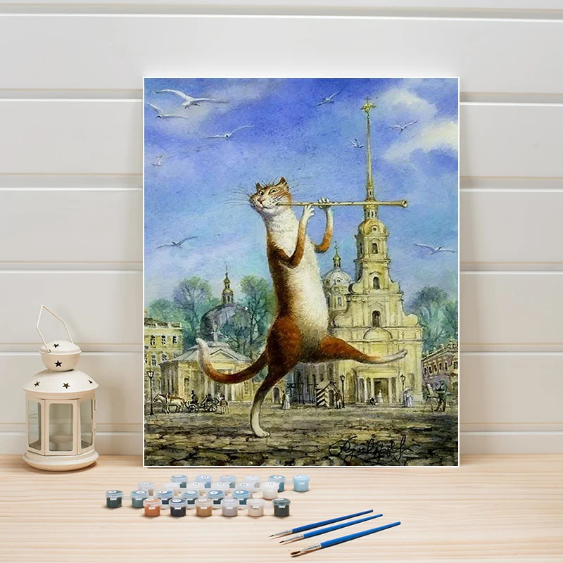 

Paint Painting By Number Animal Cat Cartoon Anime Europe DIY Acrylic Coloring On Canvas Art Picture For Living Room Wall Drawing
