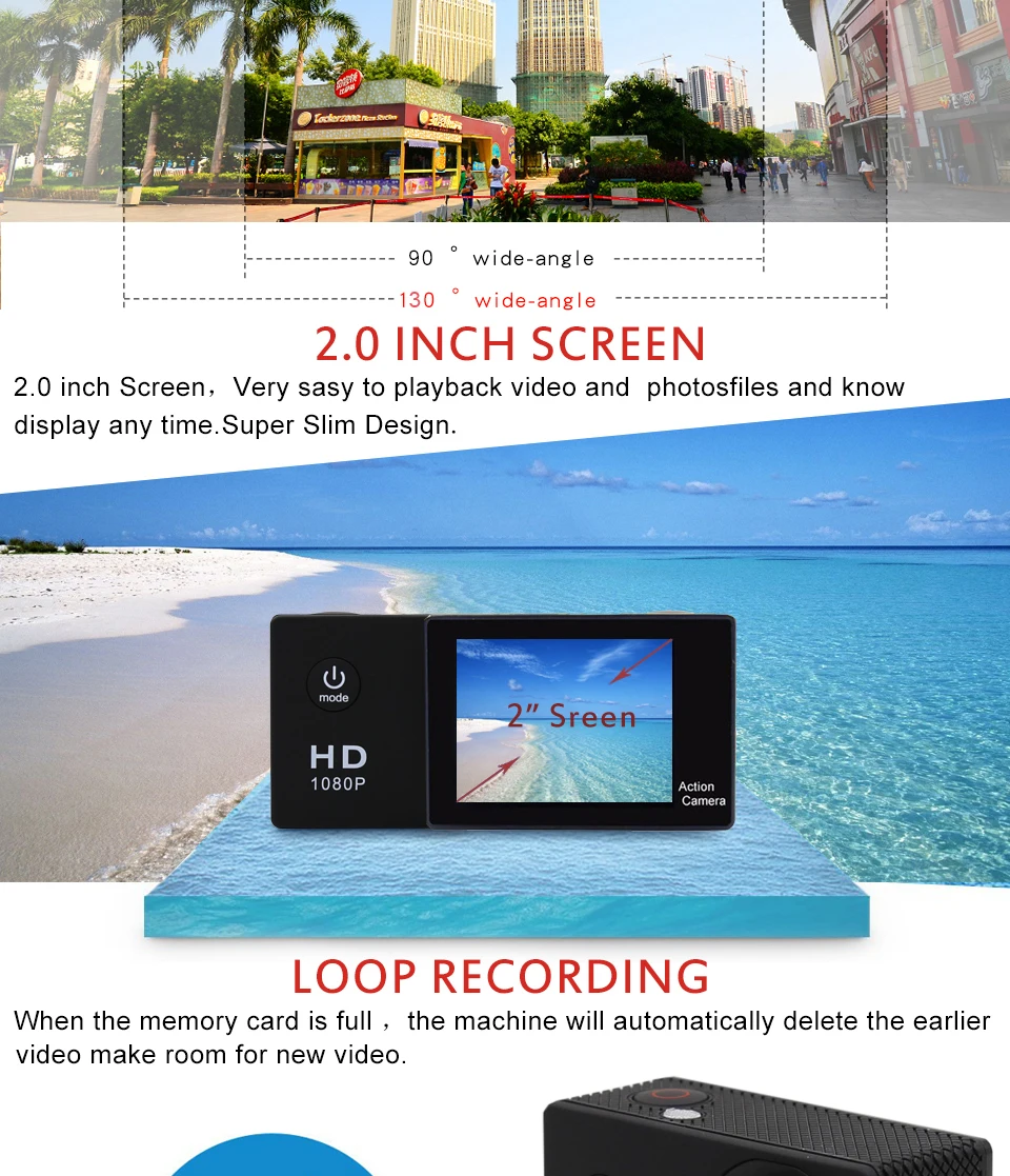 Wifi Action sport Camera HD 1080 p 2.0" underwater 30m Waterproof Sports Dving Mini photo Cam Helmet Camcorder