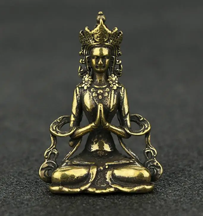 Коллекционные китайские чистые латунные Резные Guan Yin Kwan-Yin Bodhisattva изысканные маленькие подвесные статуи