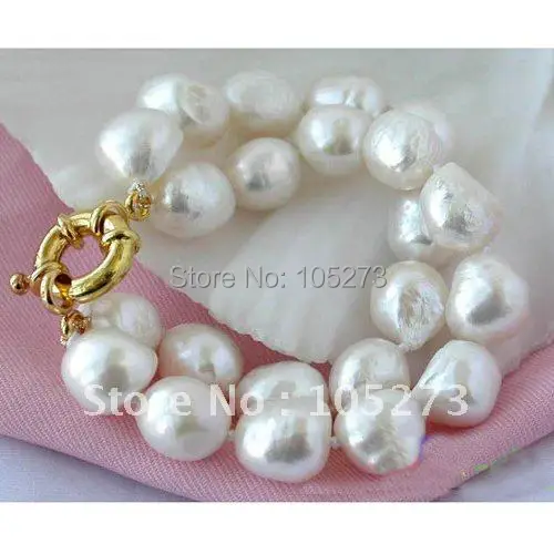 

2Rows AA 10-15MM White Color Baroque Freshwater Cultured Pearl Bracelet Fashion Pearl Jewelry Beautiful Women's Necklace FN1426