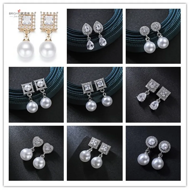 

BRIGHT MOON 2019 New Luxury Crystal Earrings For Women Simulated Pearl Small Earrings Fashion Cute Korean Earrings Jewelry Gift
