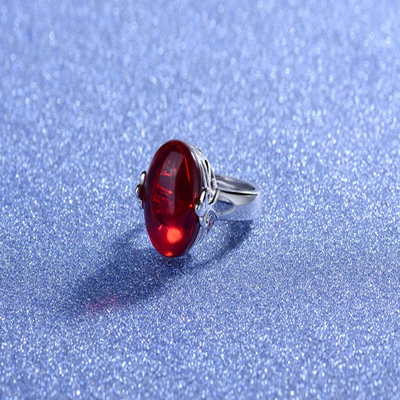 Qevila New Fashion Rings Jewelry Red Green Agate Open Ajustable Silver Wedding Engagement Rings for Women Anniversary Gift Rings (1)