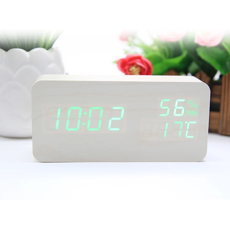 

New Digital Wood Alarm Clock LED Display Voice Control Time Date Temperature Display DOM668