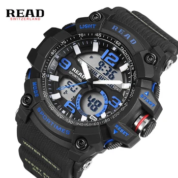 

READ Men's sport Military Army watch Dial Large Digital Clock silicone strap Wristwatch Back Light Alarm hour stop watch for man