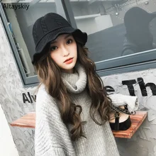 Женские шерстяные мягкие складные шапки, зимние женские вязаные элегантные уличные однотонные простые декоративные уличные модные шапки