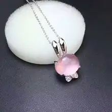 Натуральный розовая кварцевая подвеска S925 серебро натуральный розовый кристалл кулон Цепочки и ожерелья модный милый маленький кролик для девочек вечерние, подарок, ювелирное изделие