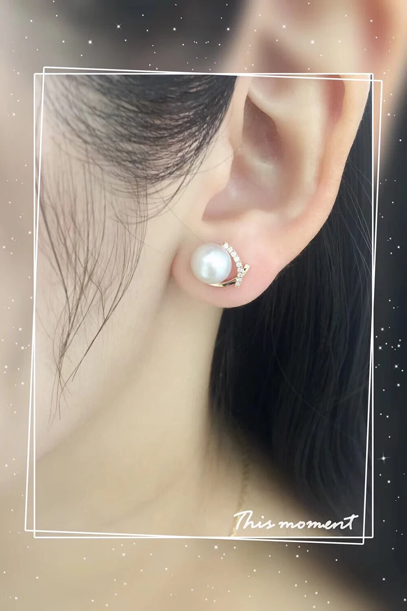 Sinya Diamond Stud earring with Natural southsea pearls in Au750 gold fashion design jewelry for women girls Mum 2018 News gift (6)