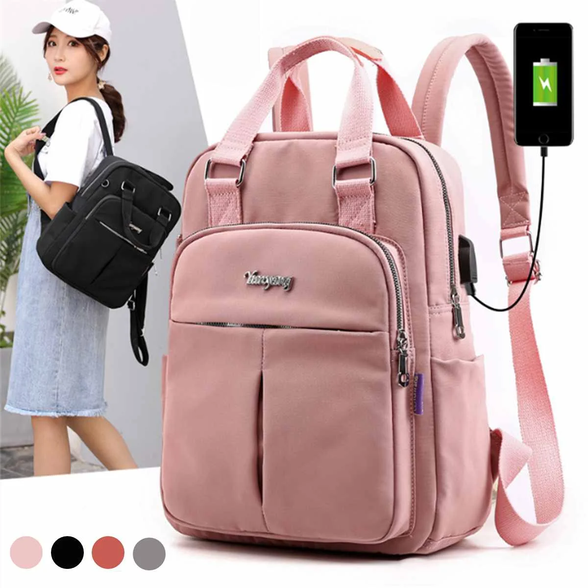 Mochilas escolares de nailon para mujer, mochila Anti con carga USB, mochilas a prueba de mochilas escolares para adolescentes, mochila de viaje, novedad -