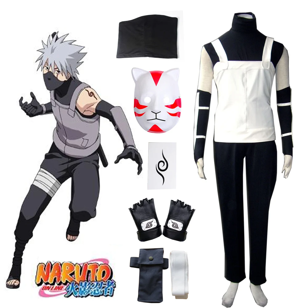 Env o Gratis Naruto Hatake Kakashi Konoha Anbu Uniforme Anime Cosplay 
