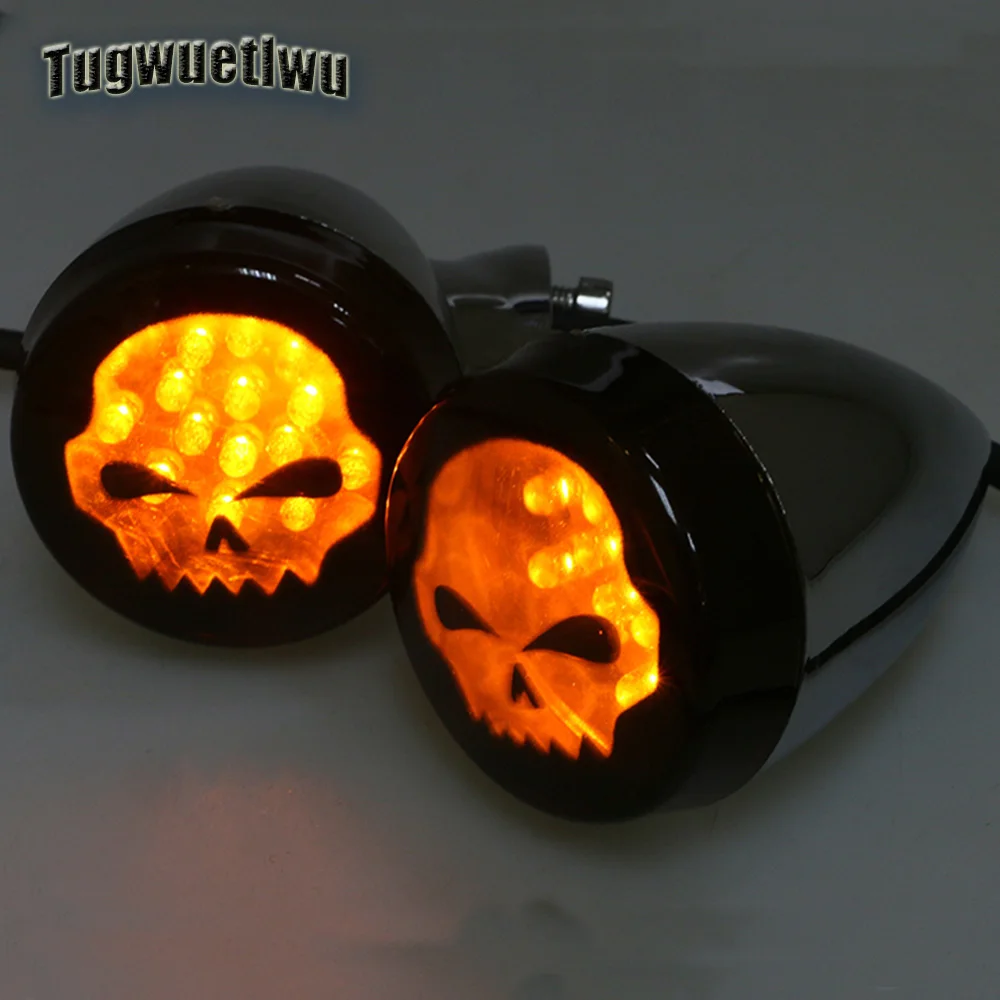 Motorcycle Skull Turn Signal Lights Smoke/Chrome turn lamps turn lights