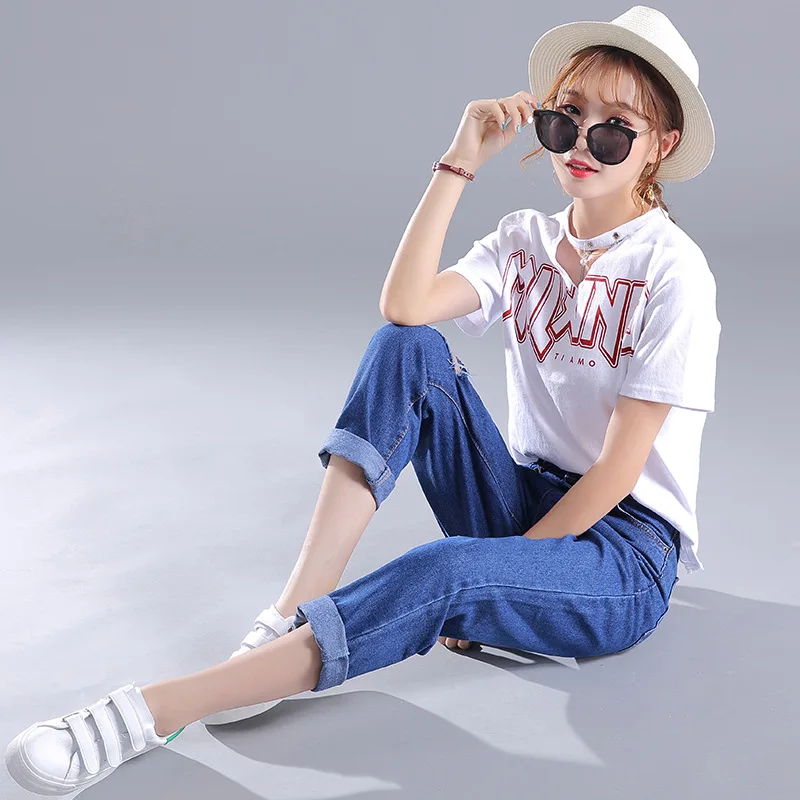 New Women Jean Cotton Spring Straight Denim Pants Jeans Harem BF Ankle Denim Jeans Casual Holes Blue Ripped Trousers Plus Size New Women Jean Cotton Spring Straight Denim Pants Jeans Harem BF Ankle Denim Jeans Casual Holes Blue Ripped Trousers Plus Size