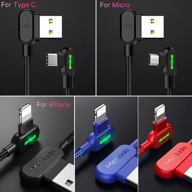 MCDODO USB Type C 90 Degree Fast Charging usb c cable L Type-c Data Cord Charger usb-c For Samsung S8 S9 Note 8 Xiaomi mi5 mi6