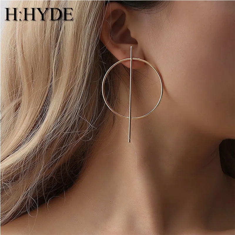 H:HYDE Fashion Earrings Punk Simple Gold color Long Section Tassel Pendant Circle For Ladies Gifts boucle d'oreille|Серьги-гвоздики|