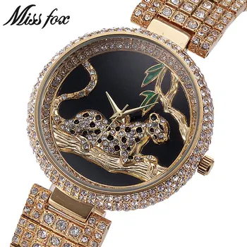 

MISSFOX MISS FOX Brand Women Watches Luxury Ladies Bling Rhinestone Watches Female Gold Quartz Wristwatches Relogio Feminino