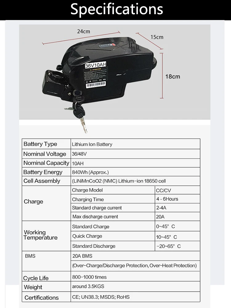 Sale 48V Battery 10Ah 36V Frog Ebike Battery Suit For Electric Scooter Velo Electrique Usage Bicycle Conversion Kit Install Seat Post 5