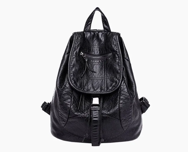 MJ Soft Leather Women Backpack Large Travel Bag PU Leather Female Daypack Black Backpack School Bag for Teenage Girls (3)